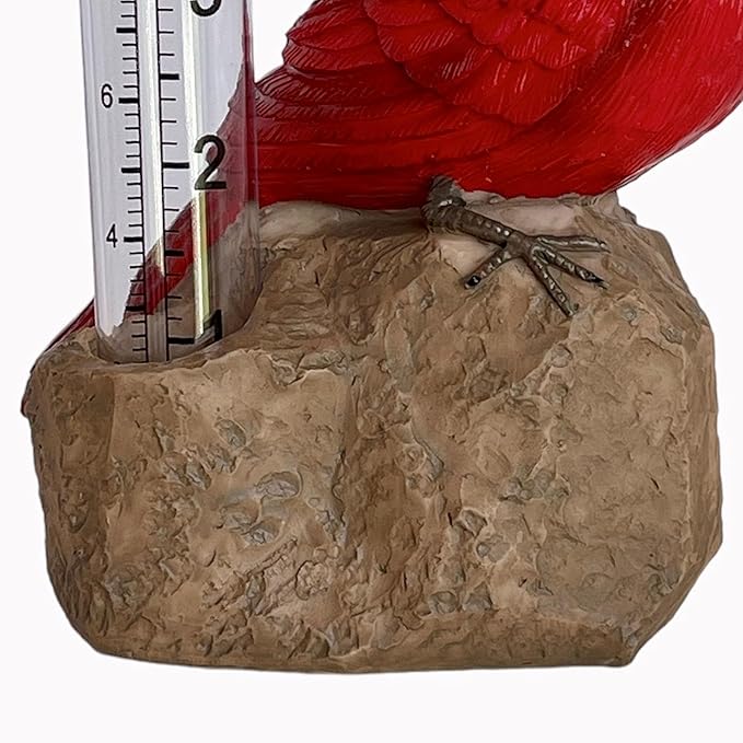 Gift Essentials Cardinal Decorative Rain Gauge Outdoor - Resin Bird Figurine on Rock Base - Removable Tube Measures Up to 5 Inches of Rainfall - Garden Decor Gift