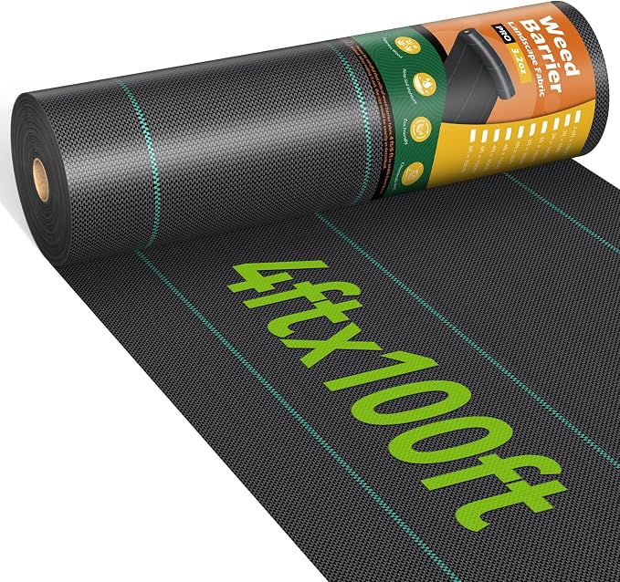iropro 4ftx100ft Weed Barrier Landscape 3.2oz Fabric Heavy Duty, Woven Weed Control Cloth, Woven Geotextile Fabric for Underlayment, Gardening Ground, Commercial Driveway Weed Block Cover Mat