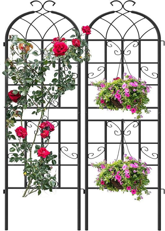 2 Pack 71x20in Garden Trellises, Butterfly Black Metal Coated Rustproof Trellis for Climbing Plants Outdoor, Roses, Vegetables, Vines, Cucumbers