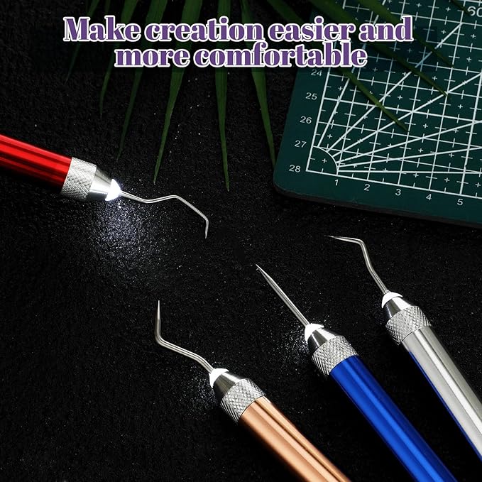 4 Pcs LED Weeding Tools for Vinyl with Light Weeding Tool with 5 Different Hooks Lighted Pin Pen Tool for Removing Iron on Tiny Vinyl Paper Crafting Silhouettes DIY(Colorful)