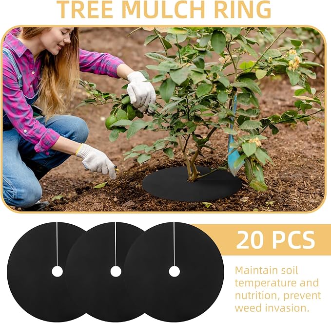 20Pcs Weed Barrier Mats, Tree Rings Mulch Mat, Tree Protectors, Tree Mats for Weeds,Used to inhibit Weed Growth and Landscape Weed Control(25.2 Inch)