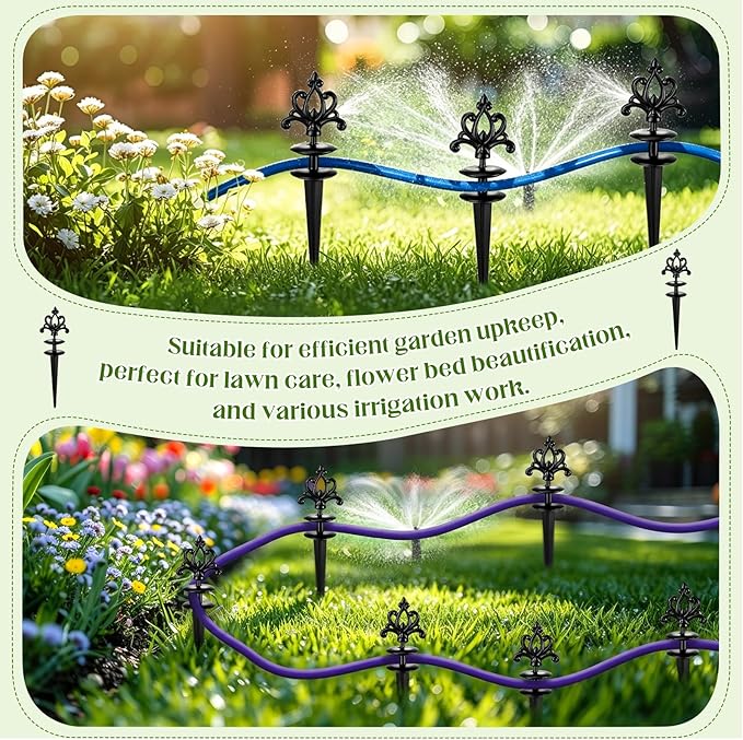 Zonon 6 Packs 12 Inch Garden Hose Guide Stake Heavy Duty Cast Iron Hose Guides Spike Decorative Garden Stakes Protector for Lawn Yard - Keeping Hoses Away from Flower Beds(Elegant Style)