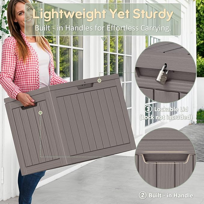Outdoor Storage Box, 40 Gallon Resin Deck Boxes Outdoor Waterproof For Patio Furniture, Garden Tools, Pool Supplies, Lockable And UV Resistant (Striped Gray)