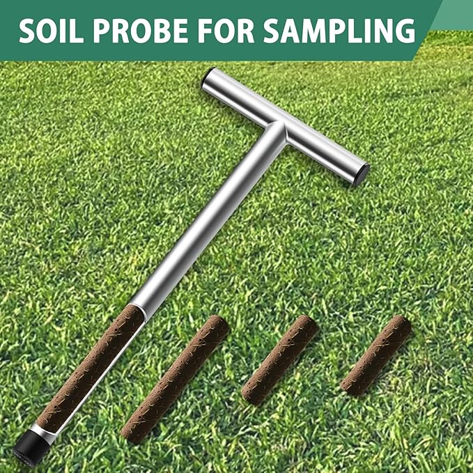 2 Pack 17 Inch Stainless Steel Soil Sampler Probe, Soil Probe for Soil Sampling, T-Style Handle Soil Test Probe, Soil Test Kit for Plant Care, Farm, Lawn Garden