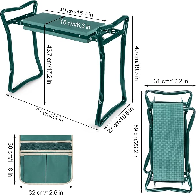 Garden Kneeler and Seat, Garden Bench for Kneeling and Sitting, Garden Stool and Kneeler with A Tool Pocket, Eva Soft Foam Pad for Kneeling and Seating, Gardening Gifts for Women Men Seniors Gardener
