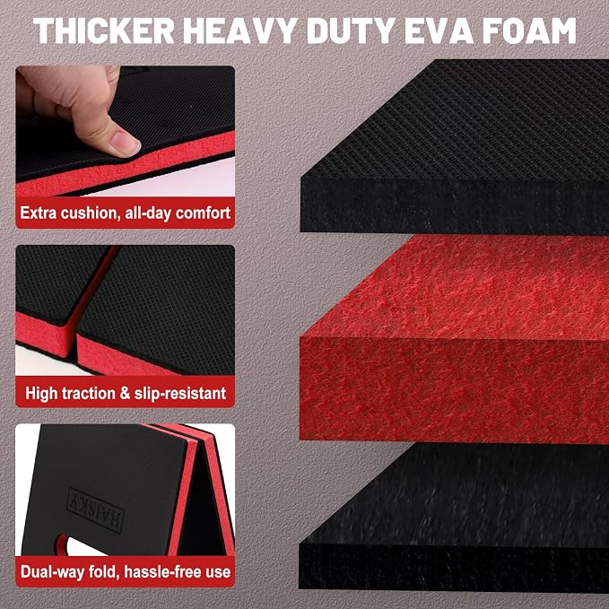Foldable Kneeling Pad for Gardening & Mechanic Work, Waterproof Extra Thick High Density EVA Foam Knee Mat for Bathing Baby, Exercise,Portable Cushion with Handle, 20.4" x 11.8"(Red & Black)
