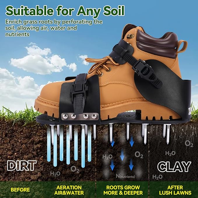HFH Lawn Aerator Shoes – Easy On/Off, Secure Buckle & Wrench, Heavy Duty Nylon Sole, for Men Women