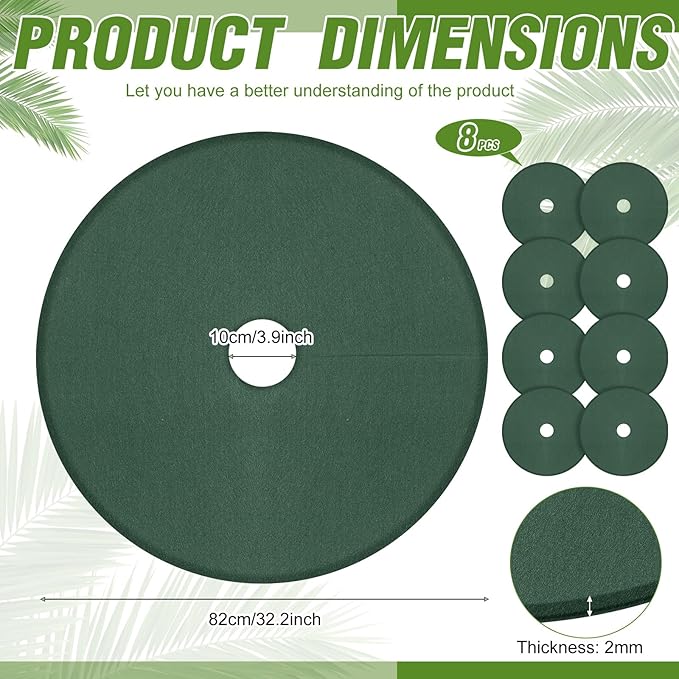 Shimeyao 8 Pack 32.2 Inch Non Woven Tree Mulch Ring Thickened Tree Mat Protector Reusable Trees Weed Mat Round Fabric Trees Root Barrier or Landscape Weed Barrier Plant Root Protection(Green)