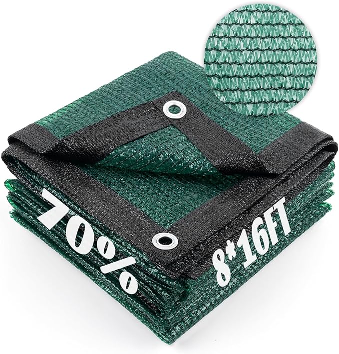 Cool Area 70% Sun Shade Cloth Mesh Tarp with Grommets for Plant Cover 8x16ft Patio Canopy Garden Pergola Greenhouse Car Barn Kennel Dark Green