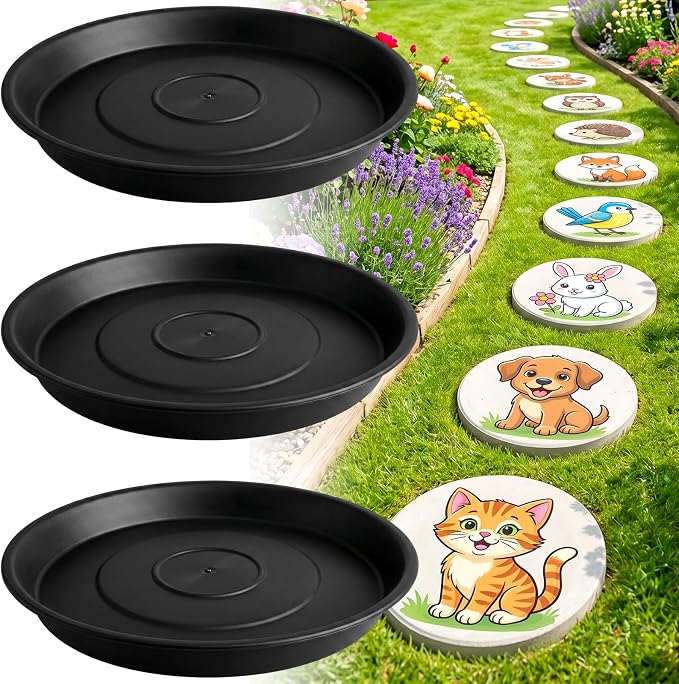 U0U 3Pcs Round Stepping Stone Mold,12.6" Black Cement Molds for Concrete,Plastic Concrete Molds for Casting Garden Pathmate Pavement Precast and Forms Walkway (Black, 12.6"/3PCS)