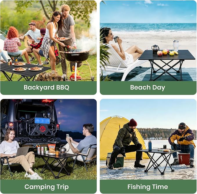 2 Pack Portable Camping Table Foldable, Ultralight Small Folding Beach Table with Carry Bag for Outdoor Travel, Beach, Camp, Picnic, BBQ, Cooking, Festival, Boat, Home Use (Black-L)