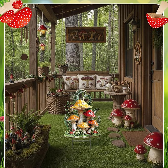 Amyhill Mushroom Outdoor Decor Summer Metal Garden Stakes Mushroom Yard Signs Gift for Nature Lovers Farmhouse Waterproof Lawn Sign Outdoor Decorations for Spring Summer Holiday Garden Lawn Decor
