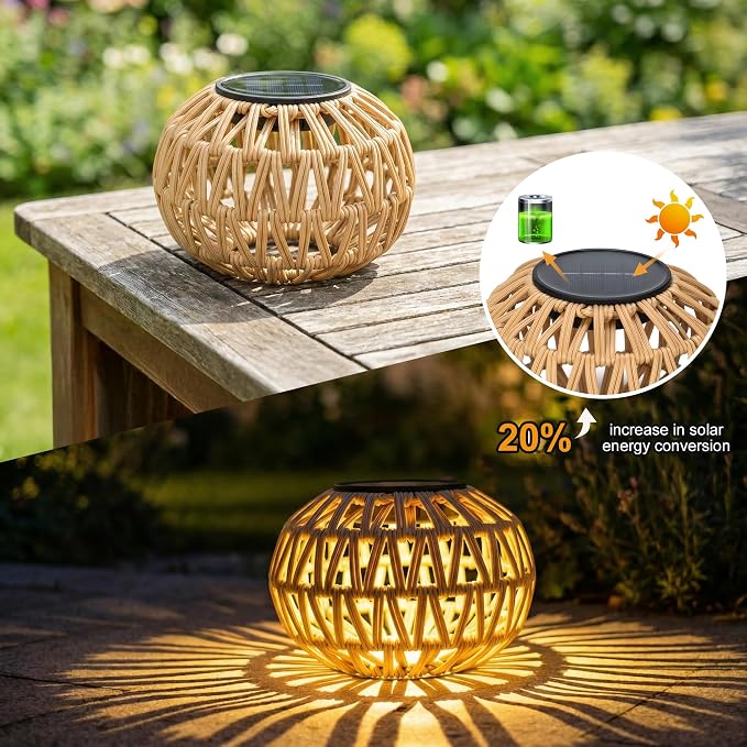 2 Pack Solar Lantern Outdoor Waterproof,Outdoor Table Lanterns Decor,Rattan Solar Lights Decorative,Small Tabletop Lanterns Gifts for Mom,Grandma,Lantern Lights Outside for Garden,Yard,Steps,Patio