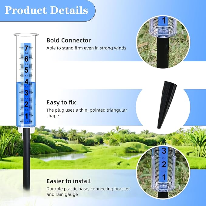 Rain Gauge, 3-Segment Outdoor Freeze-Proof Rain Gauge, Large Capacity (7) Upgraded Digital Rain Gauge Best Rated for Garden, Deck, Lawn, Patio, Farm Large Display Blue Scale