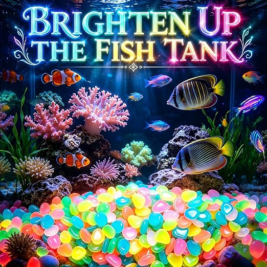 600PCS Colorful Glow-in-the-Dark Garden Stones, Night Guide Luminous Pebbles, Rainbow Glow Stepping Rocks, Outdoor Landscaping Glowing Stones, Fish Tank Aquarium Decorations (Blue)