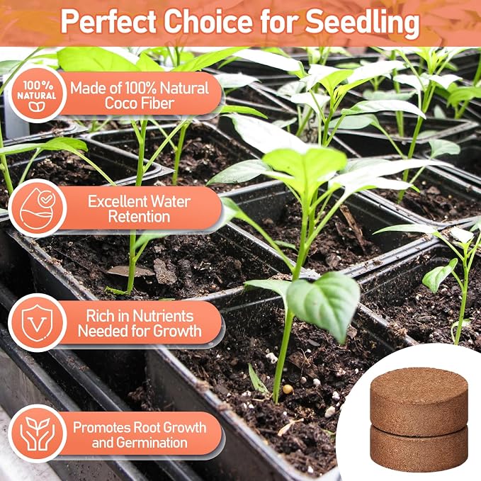Legigo 100 Pcs 40mm Coco Coir Pellets Seed Starter Soil Mix- Organic Coconut Coir Potting Soil Pods for Seedling, Coco Peat Soil Discs for Indoor & Outdoor Plants Bonsai Herbs Vegetables and Flowers