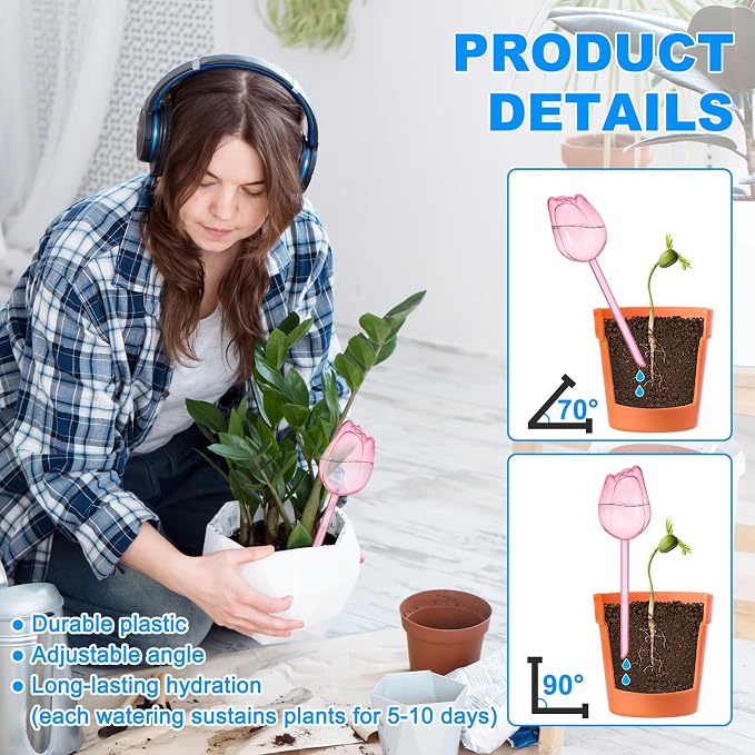 M METERXITY 4-Pack Plant Watering Globes, 9.4 Inch Plastic Self Watering Planter Insert for Indoor/Outdoor Plants, Self Water Devices [Pink]