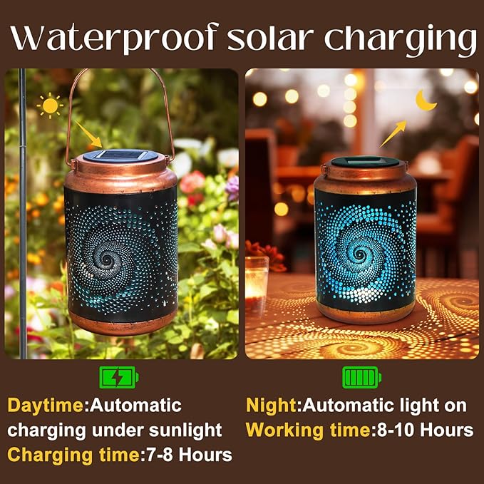 DIBIEECN Birthday Gifts for Women Mom Grandma Wife, Solar Lanterns Outdoor Waterproof, Metal Hanging Lights Garden Decor, LED Decorative Lantern for Patio Porch Backyard, Blue, 2 Pack