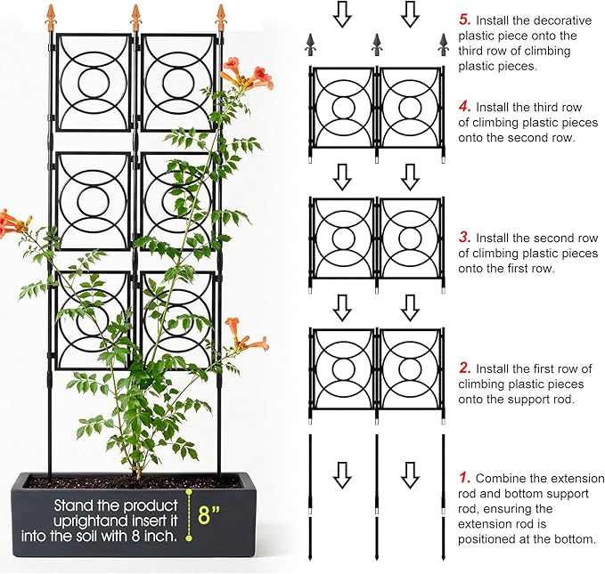 Trellis for Climbing Plants Outdoor, 24 Rifny Tall Garden Trellis Flower Rose Cucumber Trellis for Vines Pea Support, Wall Large Plant Trellis Fence with Plastic Screen Frame, 2 x 6.2 FT