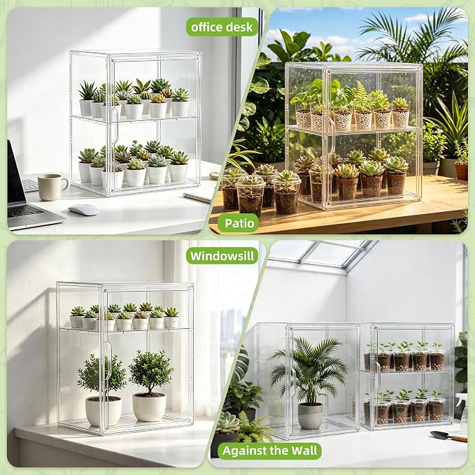2-Tier Mini Greenhouse Indoor, Clear Stackable Tabletop Greenhouse with Magnetic Door,Small Greenhouse for Garden Plant Seed Starting,Home&Garden,1 Pack