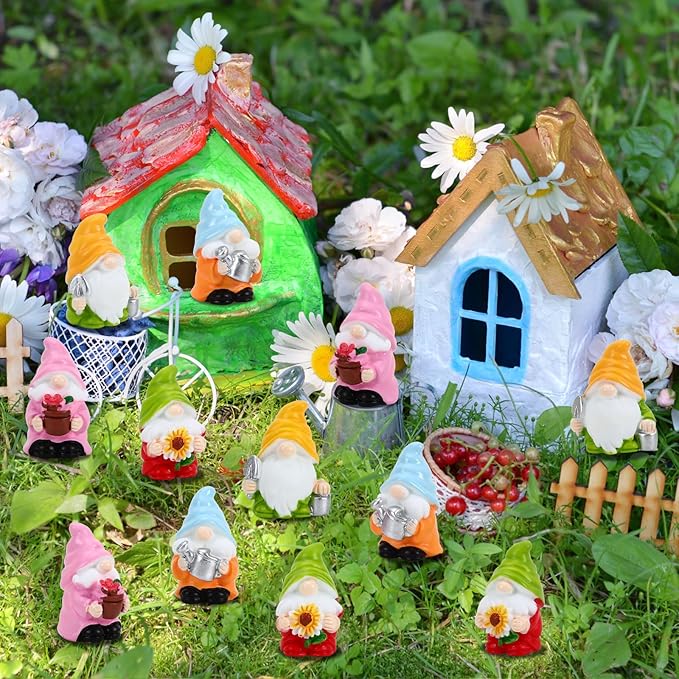 20Pcs Spring Mini Gnomes,Tiny Miniature Resin Spring Gnomes for Fairy Garden Accessories Landscape Outdoor Patio Yard Lawn and Aquarium Decorations for Home Dollhouse Desk