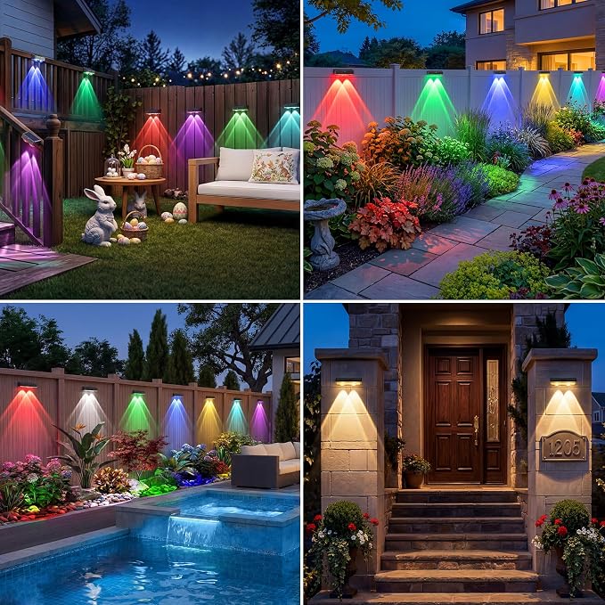 kolpop 12 Pack Solar Fence Lights Outdoor,11 Modes & 9 Colors Fence Lights Solar Powered,IP65 Waterproof, 60LM LED Solar Lights for Patio,Backyard,Outside,Railing,Wall,Nighttime,Party,Pool