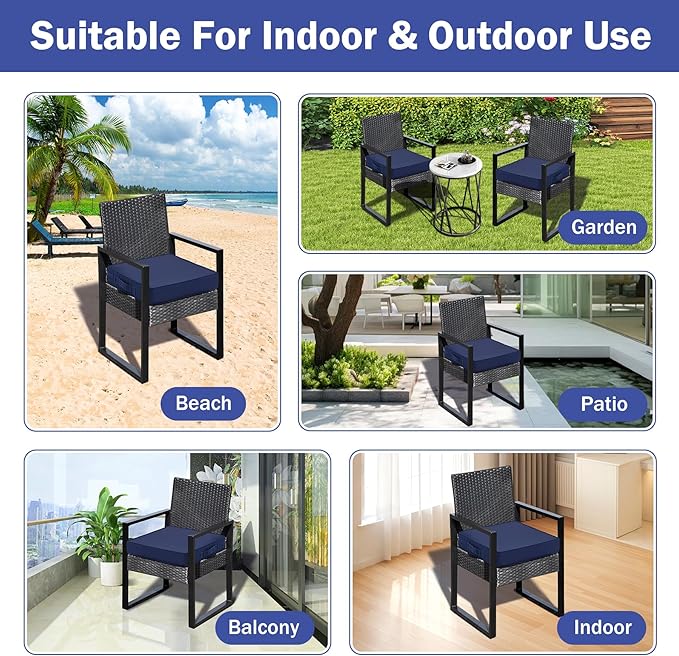 IASEAHK Patio Chair Cushions, 18.5" x 16" x 3" Outdoor Chair Cushions Set of 4, Waterproof Outdoor Cushions for Patio Furniture, Outdoors Seat Cushions with Handle and Ties, Navy Blue