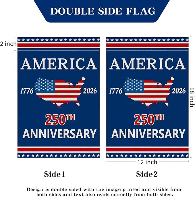 250 Anniversary USA Garden Flag, 250th Anniversary America Flag 250 Year Patriotic Banner American 4th of July Freedom Yard Sign Double-Sided Waterproof 1776-2026 Commemorative Flag 12x18 Inch