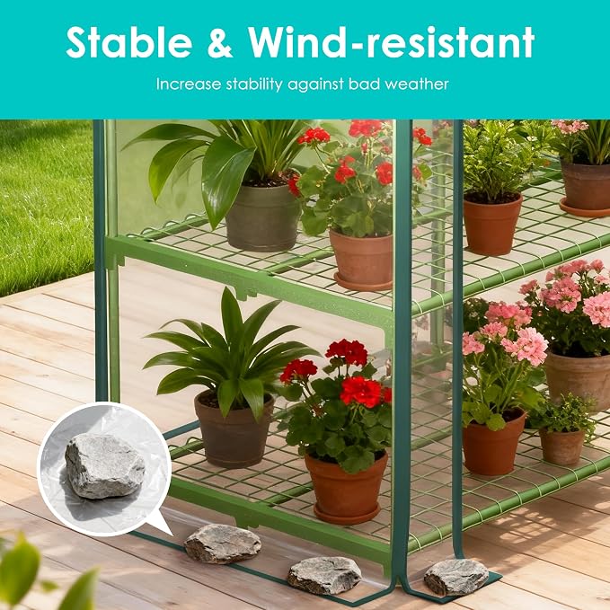 Twira 4-Tier Mini Greenhouse Outdoor, Portable Small Greenhouses for Winter, PE-coated Metal Frame & PVC Cover Green House for Outside Plants, Indoor Greenhouse Women Men Gardening Gifts 2.3x1.6x5.2ft