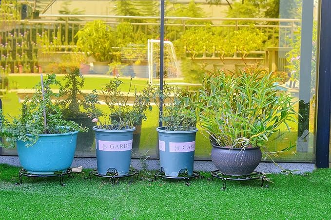 NSYOOMH 2 packs 12" Black Metal Plant Stands Heavy Duty Plants Holder Outdoor Indoor, Round Wrought Iron Sturdy Flower Planter Pot Stand, Corner Gardening Inside Potted Plant Risers - 12Inches