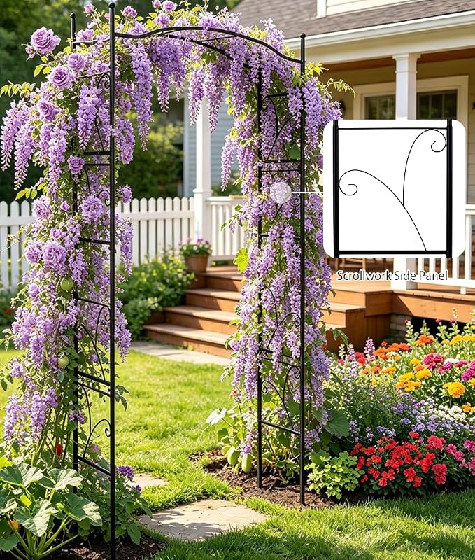 Garden Arbor 93" Arched Trellis for Climbing Plants | Outdoor Metal Garden Arbor for Vegetables Rose Vine Arbor Trellises for Backyard Patio Lawn Wedding Decoration