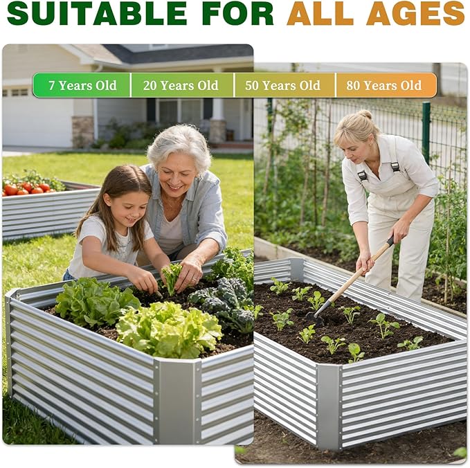 3 Pcs 4 x 2 FT Galvanized Steel Raised Garden Bed for Outdoor Gardening, Durable Metal Planter Box for Vegetables, Herbs, and Flowers, Easy Assembly & Rust Resistant