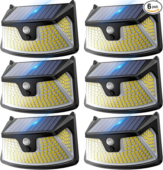 152LED Solar Motion Light Outdoor, 850LM Super Bright 3-Mode Motion Sensor Light, IP65 Waterproof, 270° Wide-Angle Security Light, Solar Powered Flood Lamp for Garden, Wall, Fence, and Garage (6 Pack)