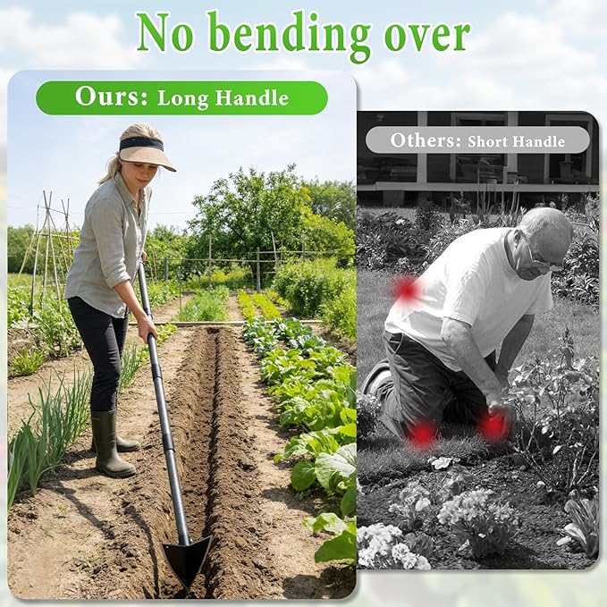 Garden Warren Hoe - Carbon Steel Sharp Triangle Hoe, 72" Adjustable Long Handle, Heavy Duty Gardening Hand Hoe For Weeding Digging Loosening Soil, Stand Weeder Remover Tool For Yard Lawn Flower Beds