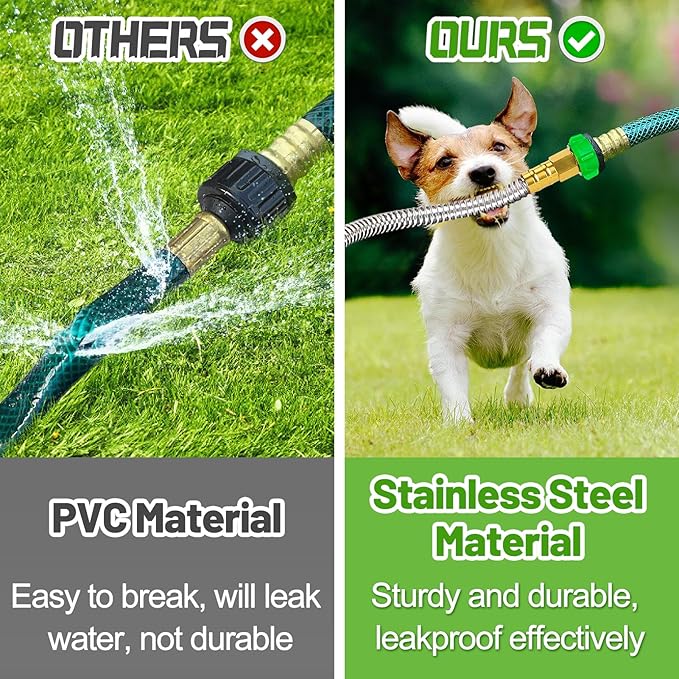 5ft Short Garden Hose with Double Female Connectors - Metal Leakproof Leader Hose for Hose Reel, Heavy Duty 304 Stainless Steel Flexible Hose for Outdoor Garden Watering Car Pet Cleaning
