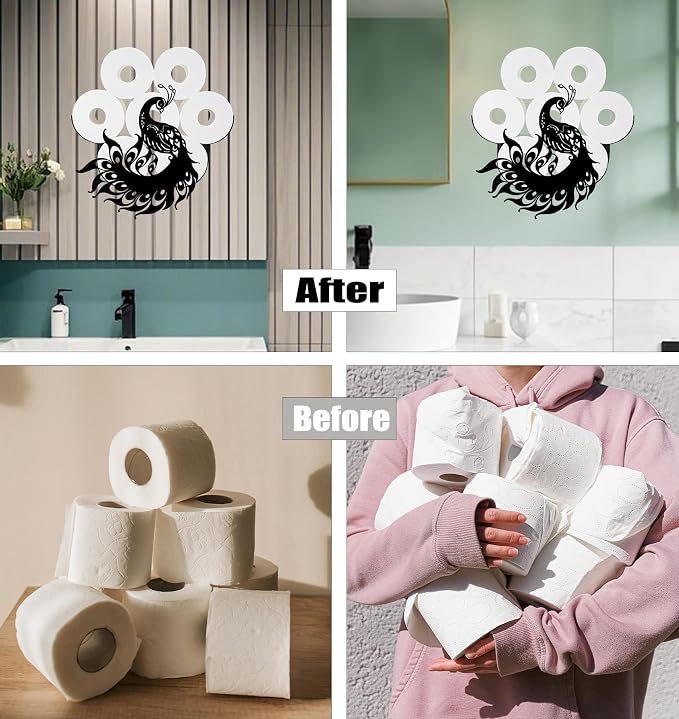 Peacock Toilet Tissue Holder,Animal Paper Holders,Decorative Metal Papers Holder,Funny Toilet Animal Storage for Bathrooms,Bathroom Paper Organizer for Extra 8 Rolls Wall Mounted Art Decor