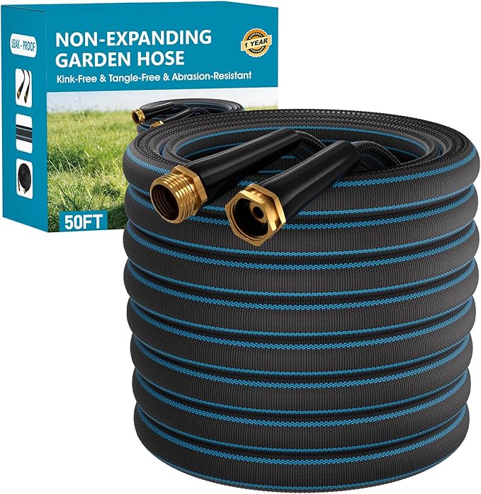50FT Non-Expanding Garden Hose, Ultra Lightweight Water Hose, Durable & Flexible Hose, Easy to Store and Carry, All-Weather Outdoor Hose for Lawn & Garden, Car Washing