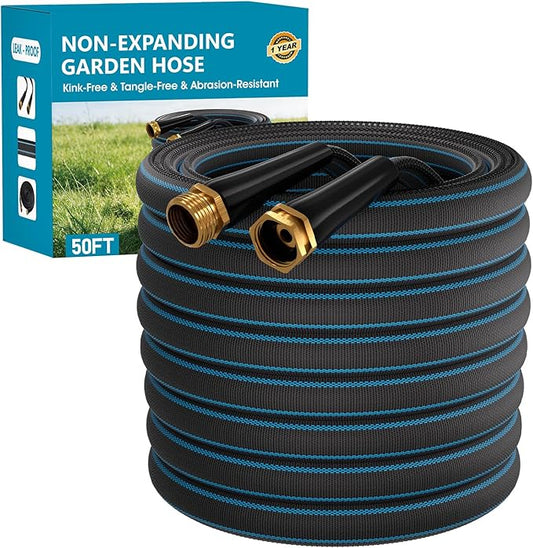 50FT Non-Expanding Garden Hose, Ultra Lightweight Water Hose, Durable & Flexible Hose, Easy to Store and Carry, All-Weather Outdoor Hose for Lawn & Garden, Car Washing