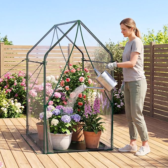 Giantex Mini Greenhouse, Outdoor Portable Green House with Sturdy Metal Frame, Ground Stakes & Wind Ropes, Clear Tent Small Greenhouse for Indoor Outdoor Plants (54"x36"x67")