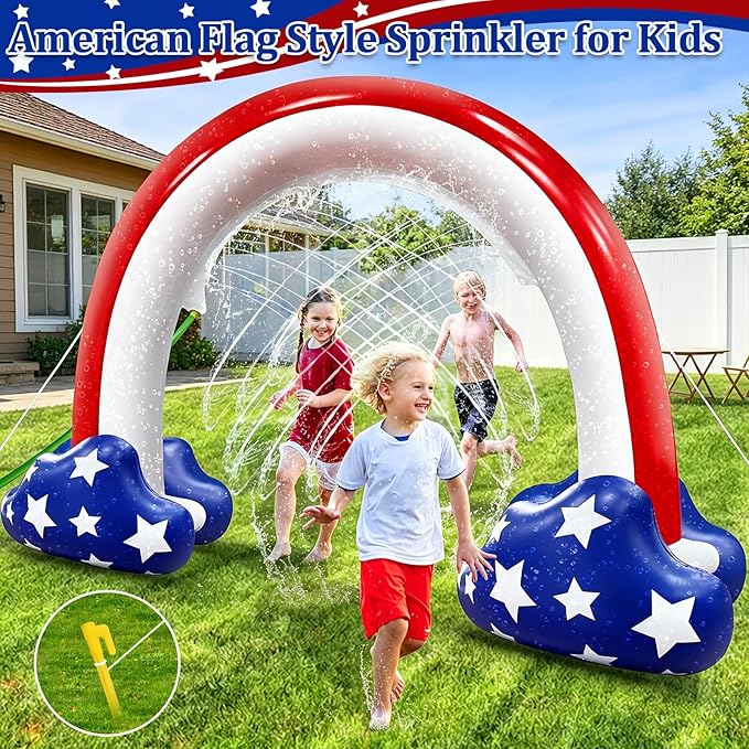 4th of July Inflatable Sprinkler for Kids, 8F * 5.5F 250th Anniversary Sprinkler Outdoor Water Toys for Kids Adults 4th of July Independence Day Summer Water Party Backyard Outside Games Activities