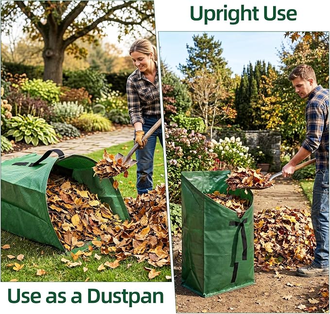 3 Pack 60 Gallon Leaf Collector Bags, Heavy Duty Leaf Pick Up Tool with Fiberglass Support Frame, Reusable Lawn Leaf Pickup Bags, Collapsible Yard Waste Bags for Leaf Cleanup Grass Clippings Debris