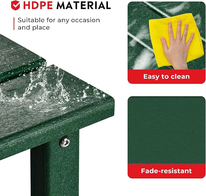 Costaelm Square Outdoor Side Tables, Adirondack Patio Tables for Outside, HDPE Patio End Table Weather Resistant, Balcony Table for Pool, Seaside, Backyard, Porch, Indoor Companion, Dark Green