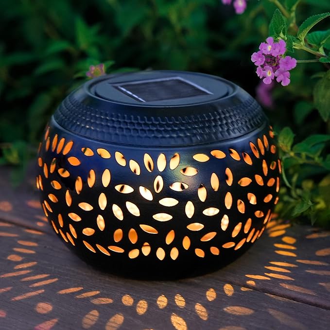JMEXSUSS Solar Lanterns Outdoor Waterproof, Gifts for Women Mom Grandma, Outdoor Solar Lanterns for Porch Table Outside Patio Garden Camping Yard Wedding, Black