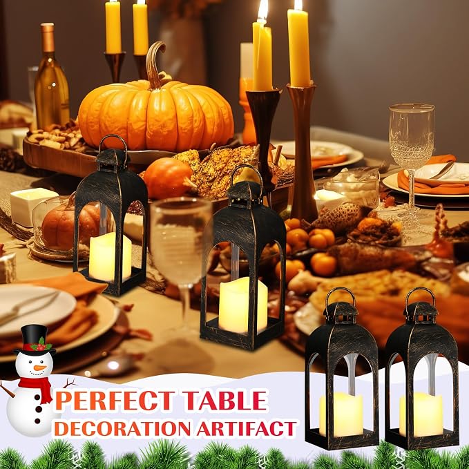 Tujoe 8 Pcs 10 Inch Decorative Candle Lantern Bulk for Wedding Centerpieces Lanterns with LED Flameless Candle Indoor Outdoor Hanging Lights for Wedding Party, Battery Included (Dark Bronze)