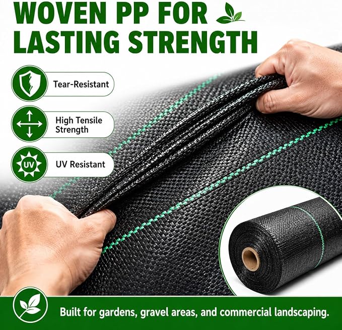 HOOPLE 3FT x 50FT Heavy-Duty Weed Barrier Fabric – Woven Landscape Fabric for Gardening, Weed Block Ground Cover Mat, Geotextile Fabric for Underlayment & Driveways