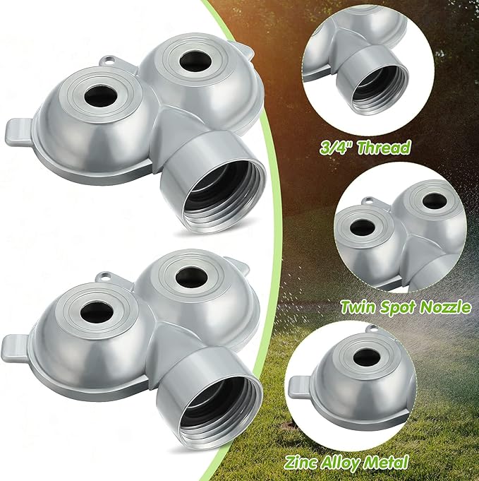 Honoson 4 Pcs Circle Pattern Twin Spot Sprinkler Metal Lawn Garden Rotating Water Spray Sprinkler 360 Degree for Lawn Yard, Silver