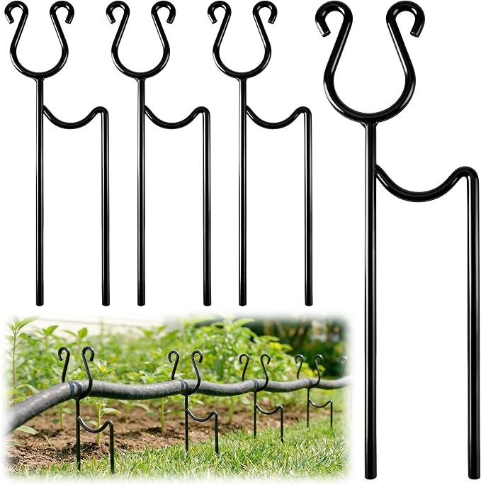 U0U 4 Pack Metal Garden Hose Guide Spike,10.6Inch Hose Guides for Garden,Heavy Duty Garden Hose Stakes for Keeps Hose Out of Flower Beds and Plant Protection (4, Black)