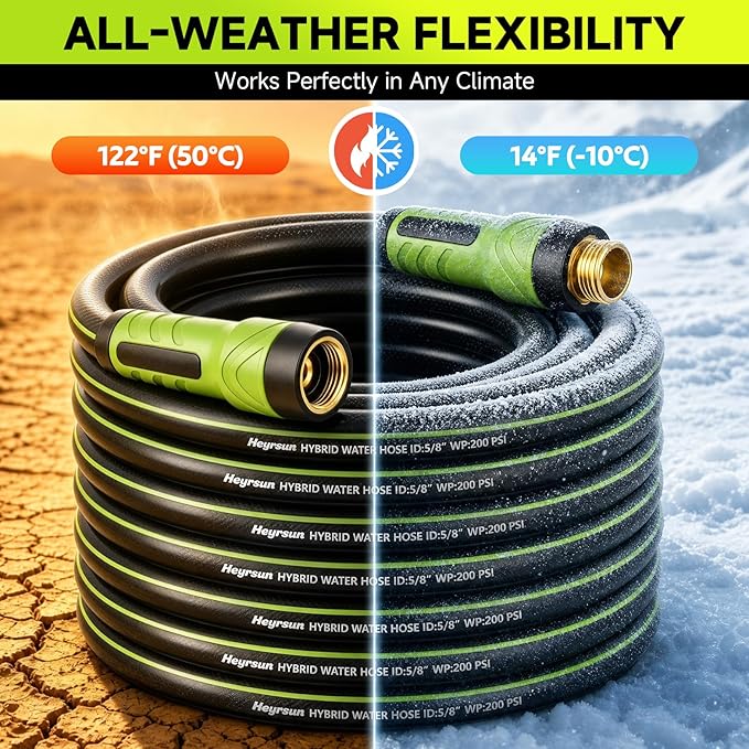 Garden Hose 75ft x 5/8", NON-EXPANDABLE Water Hose Heavy Duty, Flexible, Lightweight, Kink Resistant & Outside Hybrid Hose, Male to Female Fittings