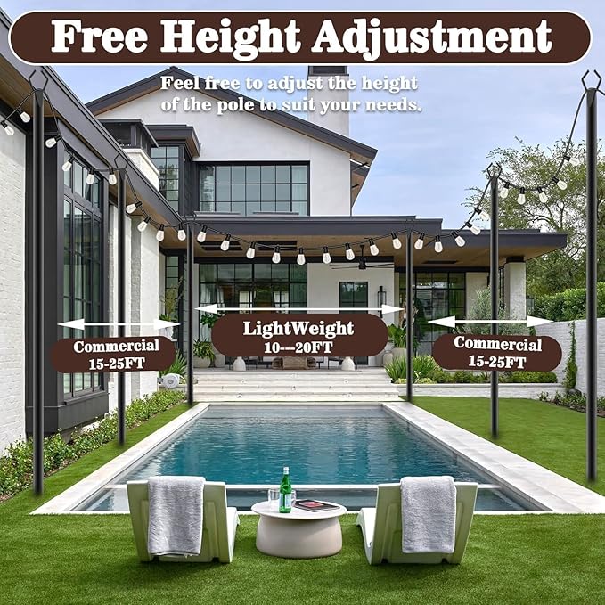 AILBTON 2 Pack 10Ft Exterior Light Poles, Heavy-Duty Metal Outdoor String Light Posts with Mounting Brackets, Ideal for Garden, Backyard, Terrace and Yard Lighting Decor