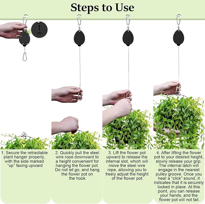 2026Upgraded 3Pcs Heavy Duty Retractable Plant Hanger, 44lbs Load, Auto Lock, Adjustable Hook for Hanging Plants, Bird Feeders, Wind Chimes, Garden Pots,Rust-Proof Stainless Steel,Black
